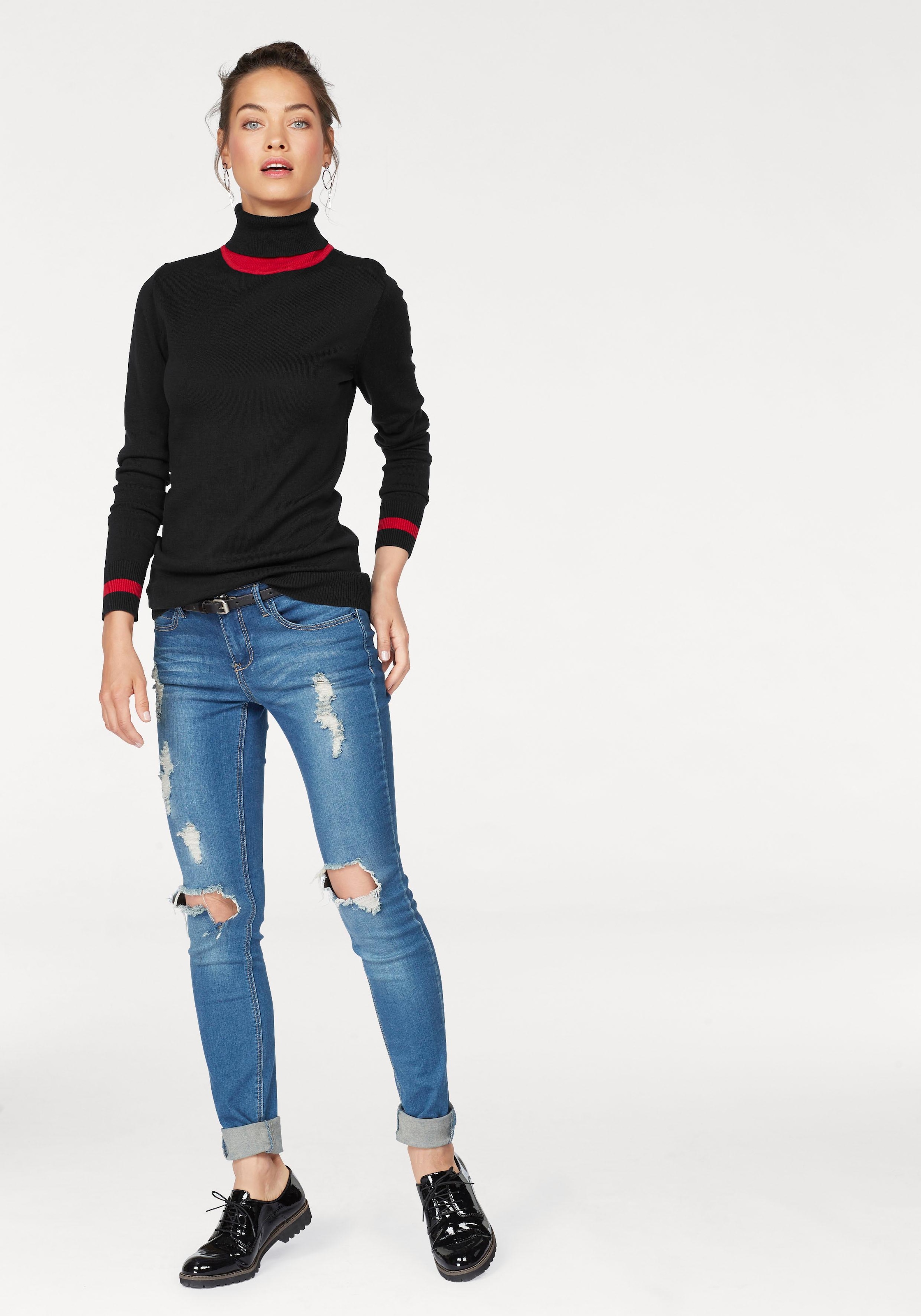 AJC Rollkragenpullover , Feinstrick mit trendy Kontraststreifen
