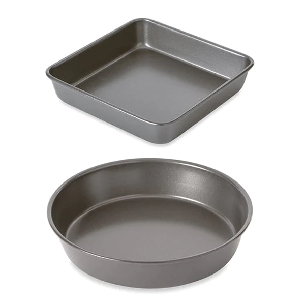 Lot 2 moules à manqué rond et carré acier revêtement antiadhérent 23 c
