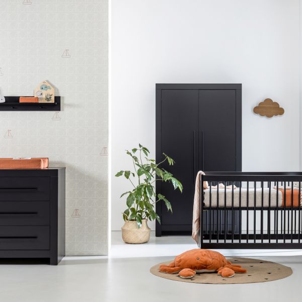 Europe Baby Vittoria III Babykamer Zwart | Bed 60 x 120 cm   Commode   Kast 3-Deurs