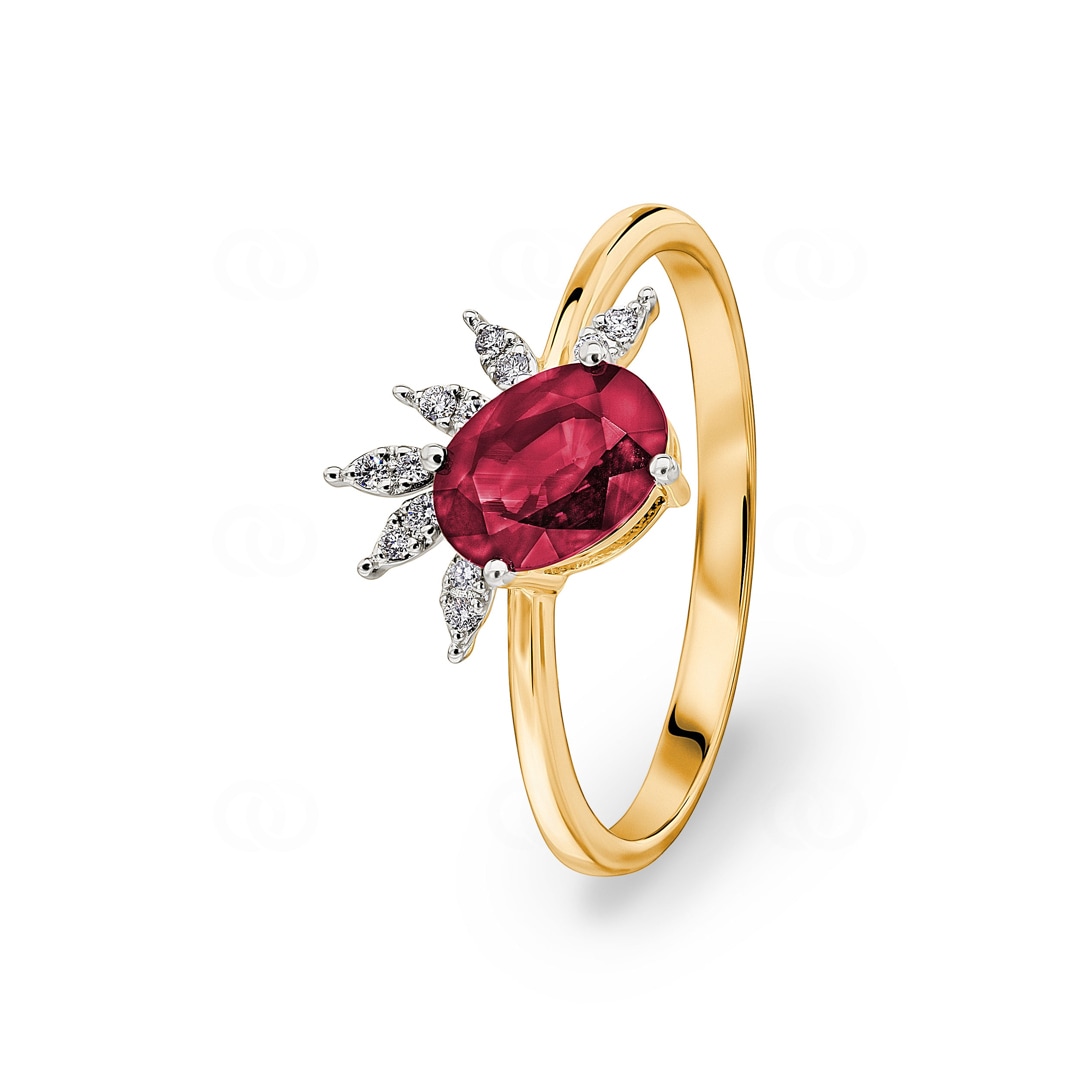 Rubinring 750/18 K Gelbgold mit Diamanten 0.05 ct H/si