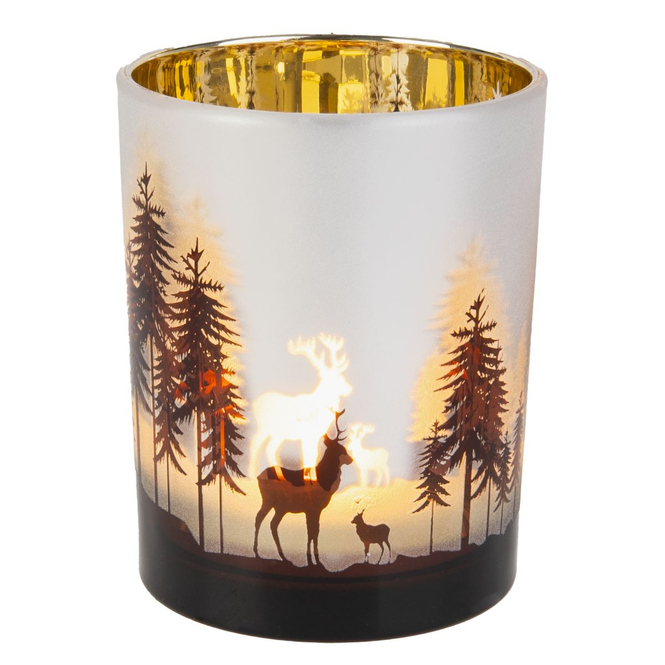 Windlicht - Hirsch im Wald - weiß/braun - ca. 10 x 12,5 cm