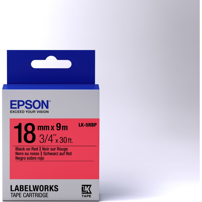 Epson LK-5RBP - Couleur Pastel - Noir sur Rouge - 18mmx9m