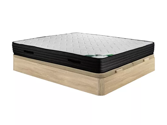 Ensemble 180 x 200 cm sommier coffre naturel clair + matelas mousse et coutil bambou ép.25cm - BERENDI de NATUREA