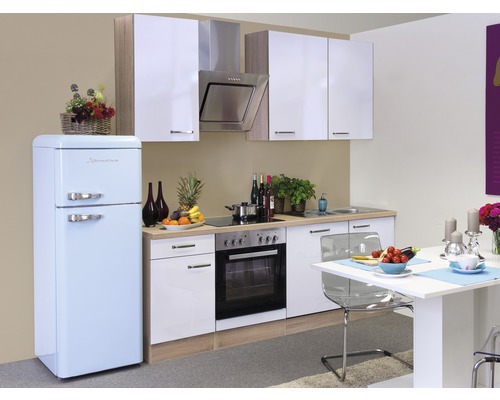 Flex Well keukenblok met Valero apparatuur, 220 cm, wit hoogglans, gedemonteerd, omkeerbare uitvoering 00009931