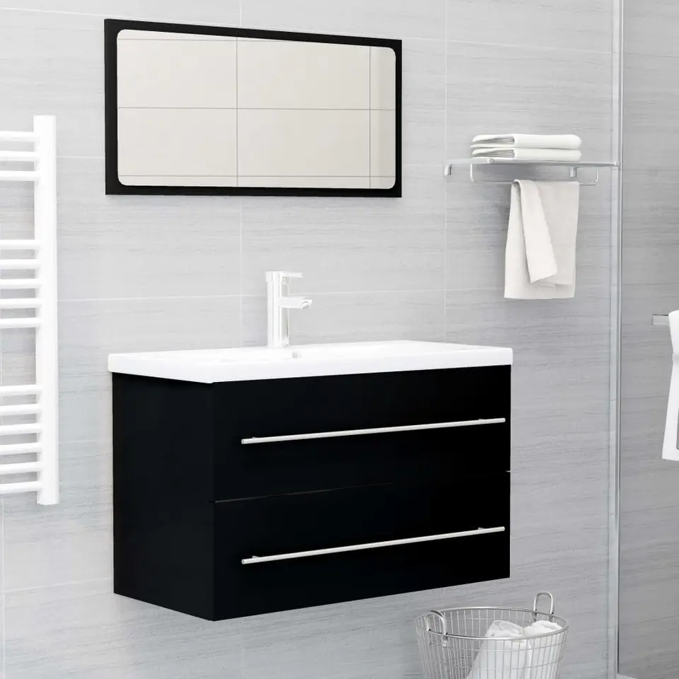 vidaXL - Wastafelkast - Zwart - Bewerkt hout - 80 x 38.5 x 48 cm