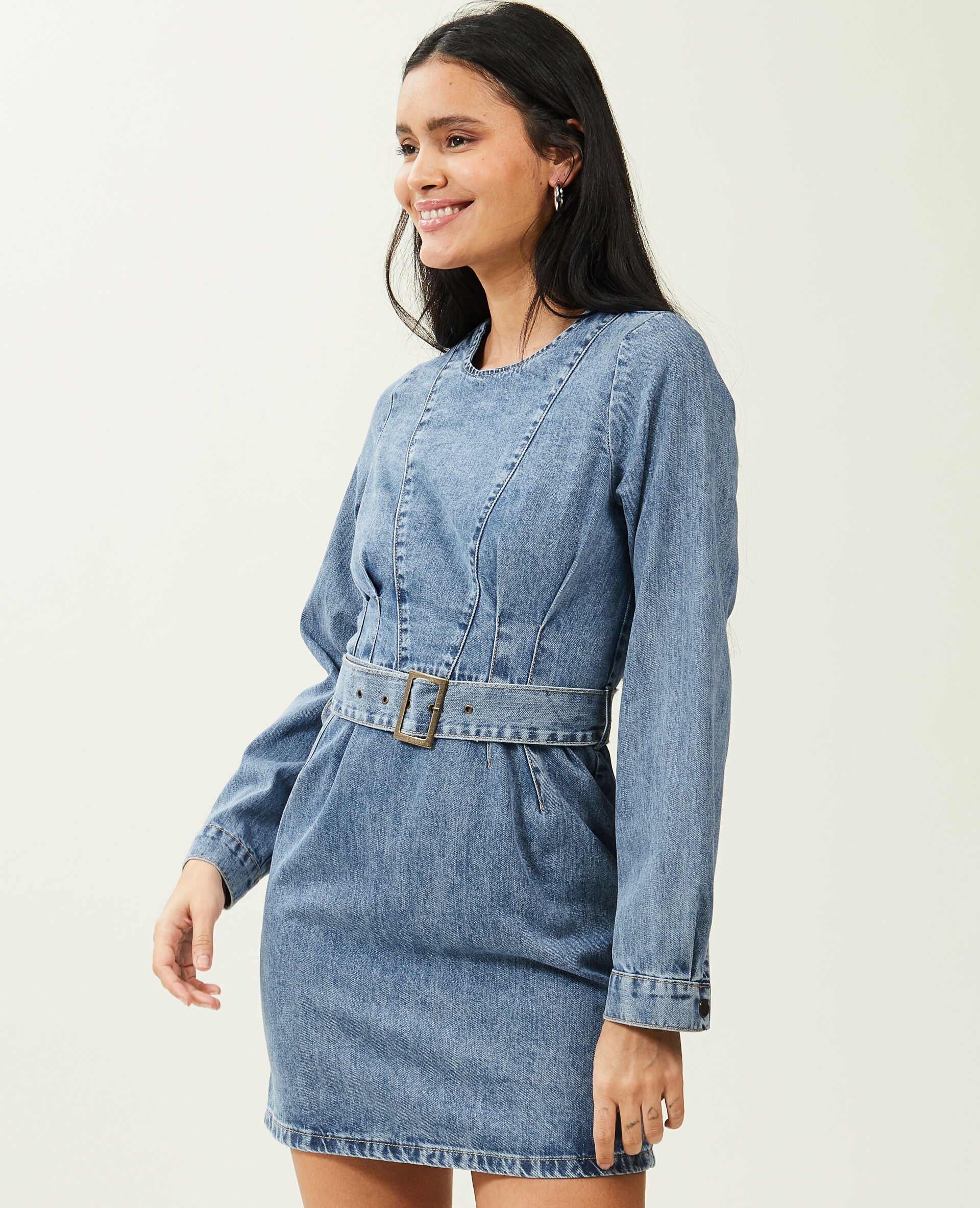 Robe en jean avec ceinture - Bleu