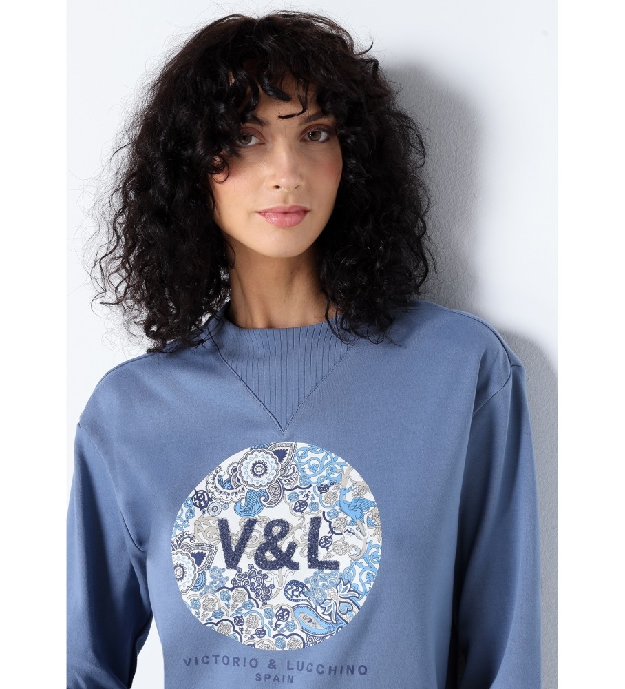 Moletom Victorio & Lucchino, V&L Azul com Estampa Floral