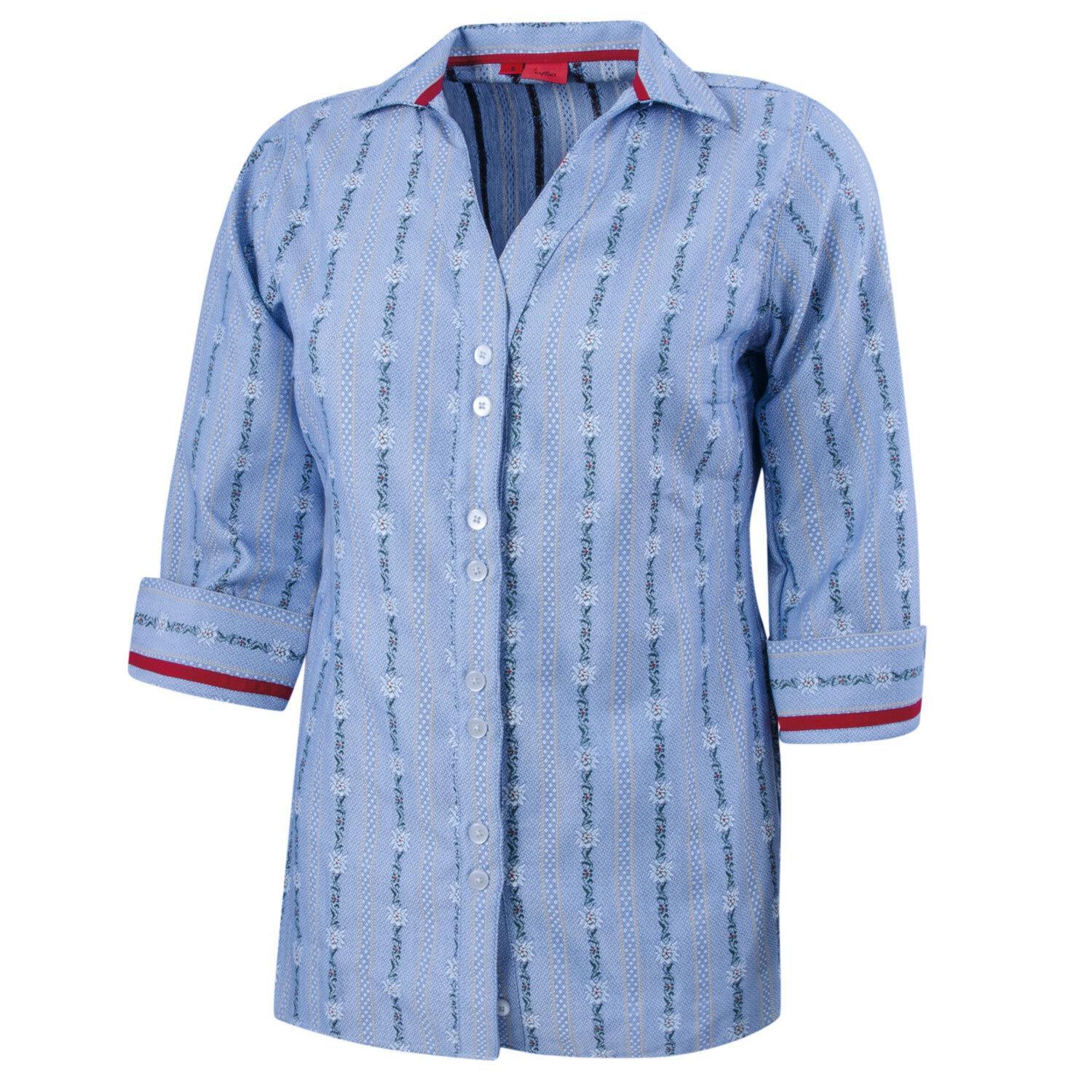 3/4-Arm Damen Edelweissbluse mit Kragen