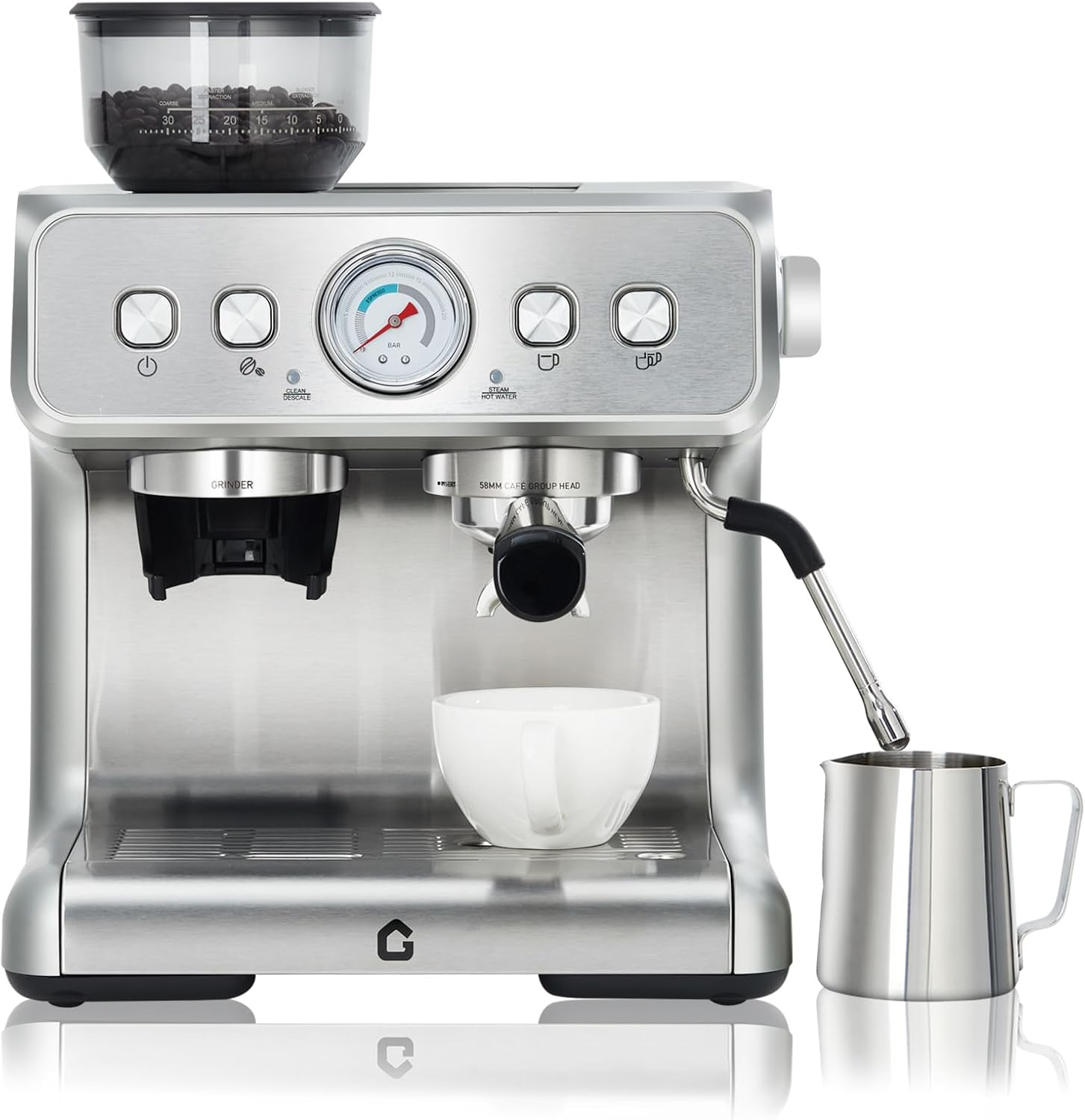 Espressomaschine mit Kegelmahlwerk & 20 Bar Druck Kaffeemaschine- Vollautomat mit 2,8L Wassertank, Dampfrohr, Heißwasser & 30 Mahlstufen - Für Einzel-/Doppeltassen mit Manometer Kaffeemaschine