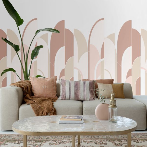 Estahome Art Deco Motief Fotobehang  - 1,5 x 2,79 m - Terracotta / Zacht Roze