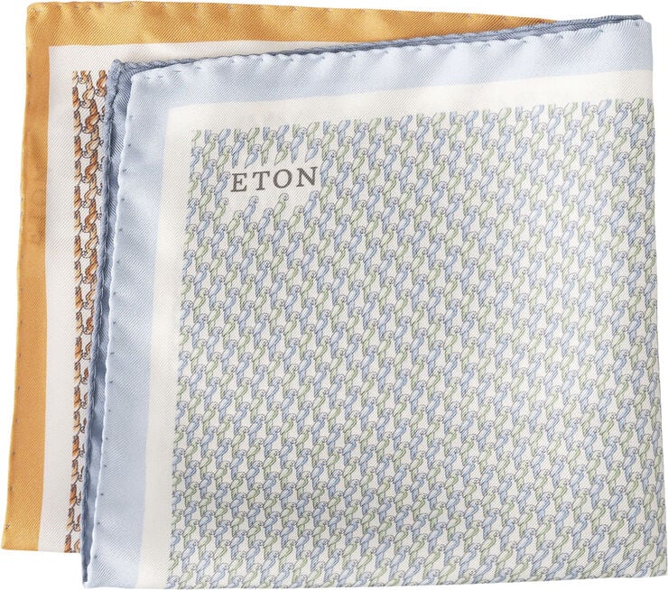 ETON Mid Blue Motif Silk Pocket Square Blå
