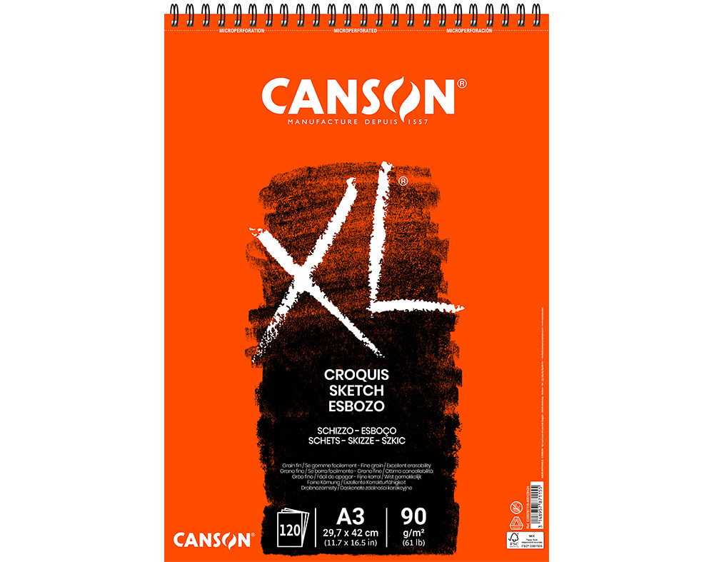 BLOCO DE DESENHO ESPIRAL A3 CANSON XL 120 FOLHAS