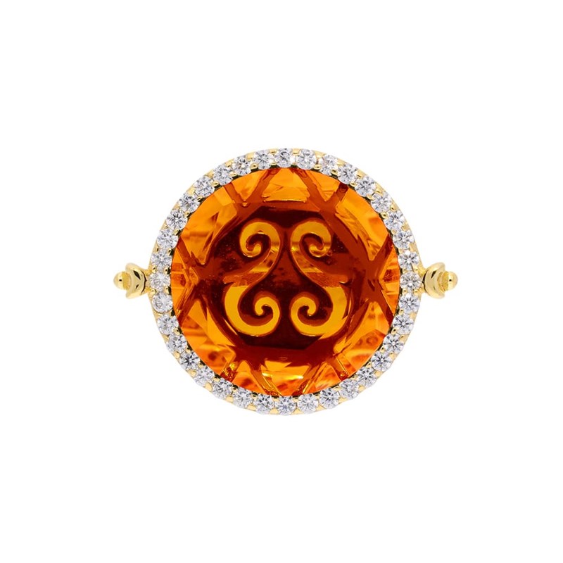 Bague Disque Argent Or Pierre Orange