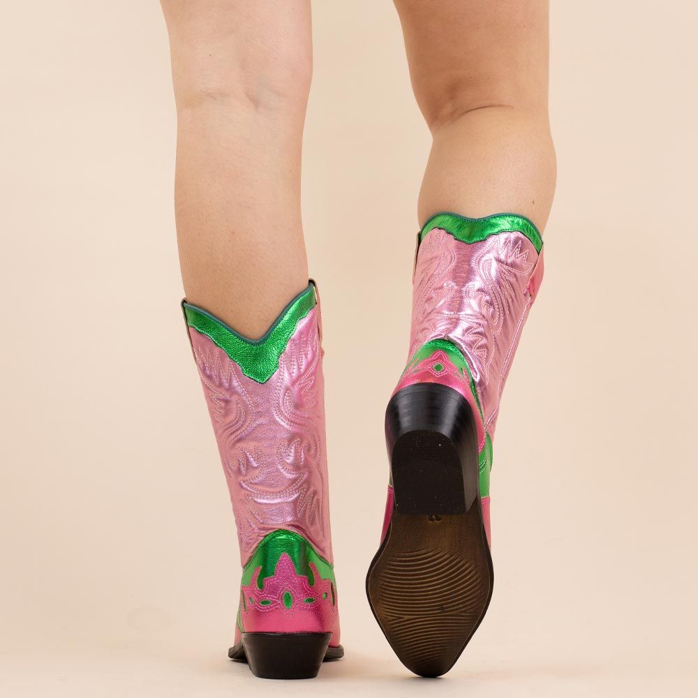 DWRS cowboylaarzen 1324 Sierra groen - roze