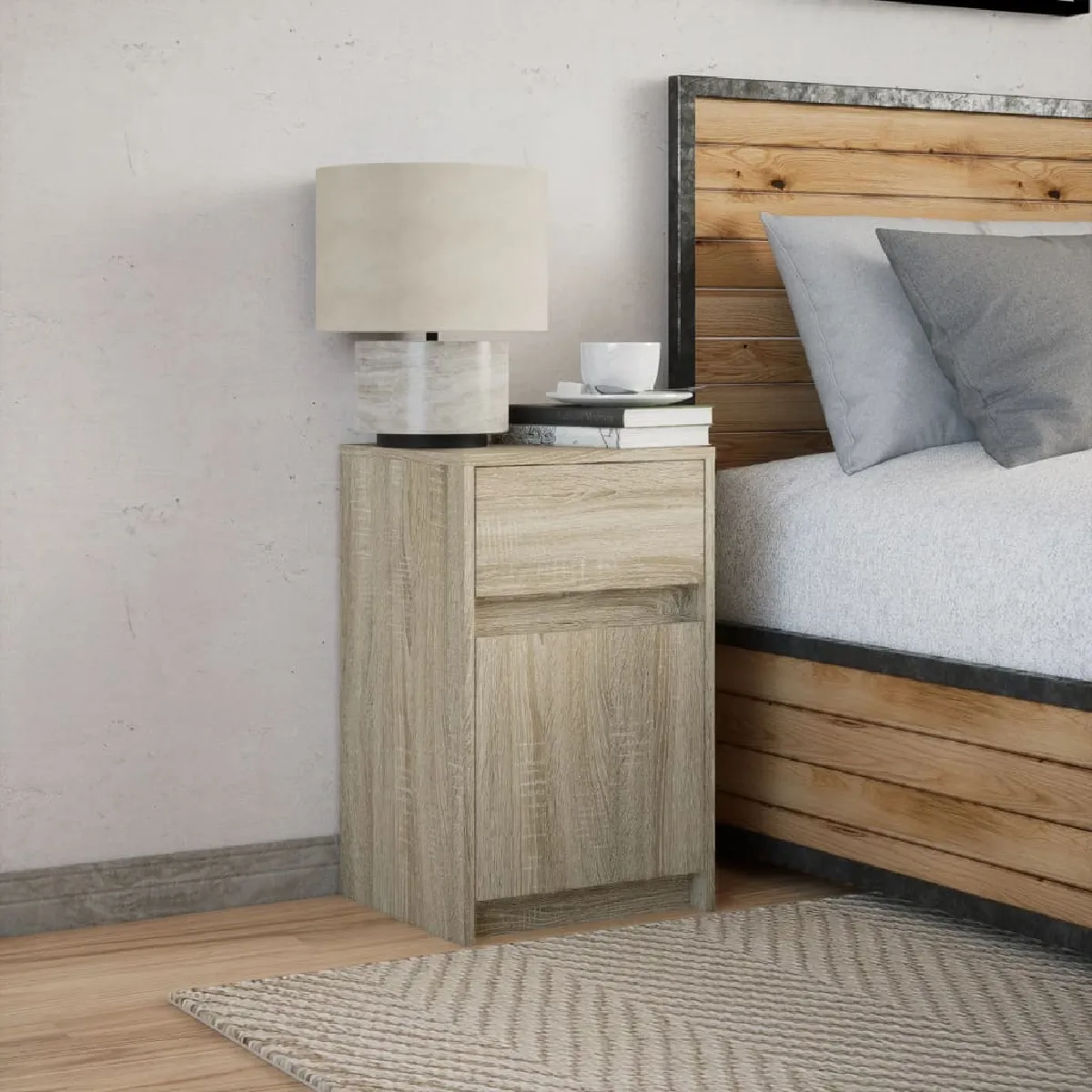 vidaXL Armoire chevet LED chêne sonoma