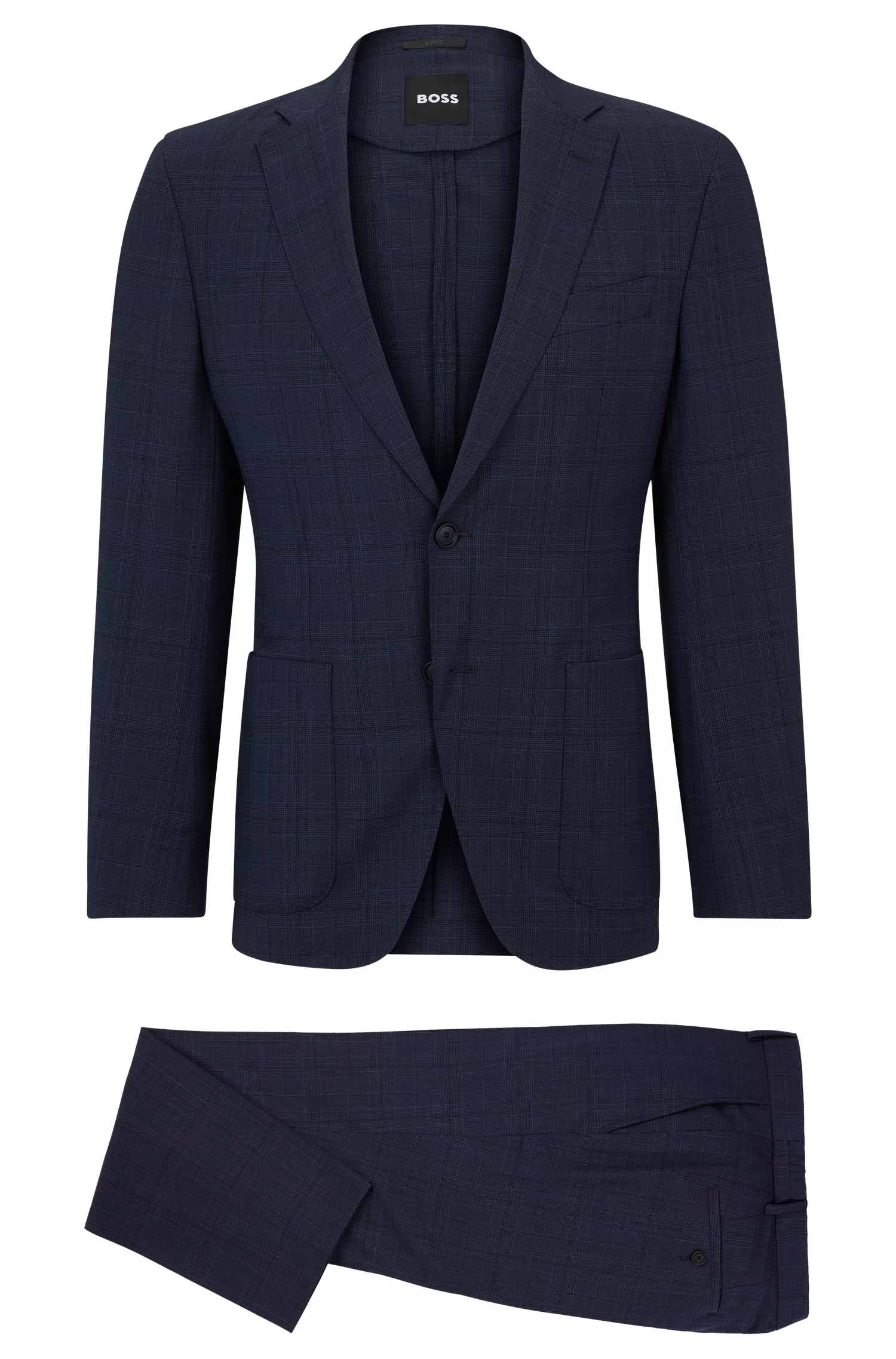 Terno BOSS preto slim fit em lã virgem xadrez.