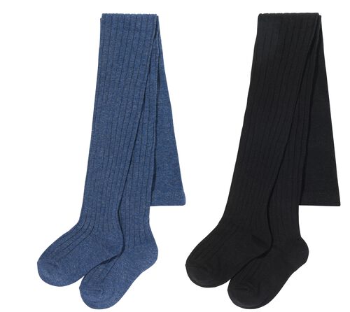 2 paires de collants épais enfant avec coton bleu