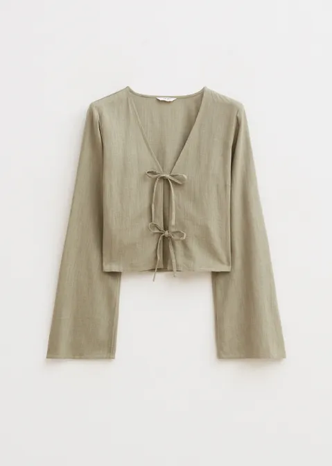 Linnen mix blouse groen (GRN.O)