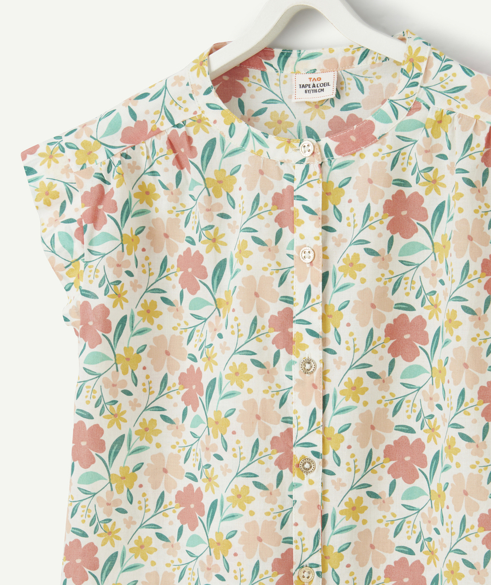 BLOUSE MANCHES COURTES FILLE EN COTON IMPRIMÉ AVEC FLEURS COLORÉES
