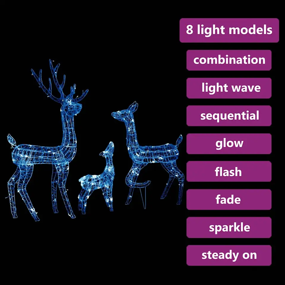 vidaXL Kerstversiering rendierfamilie 300 LED's blauw acryl