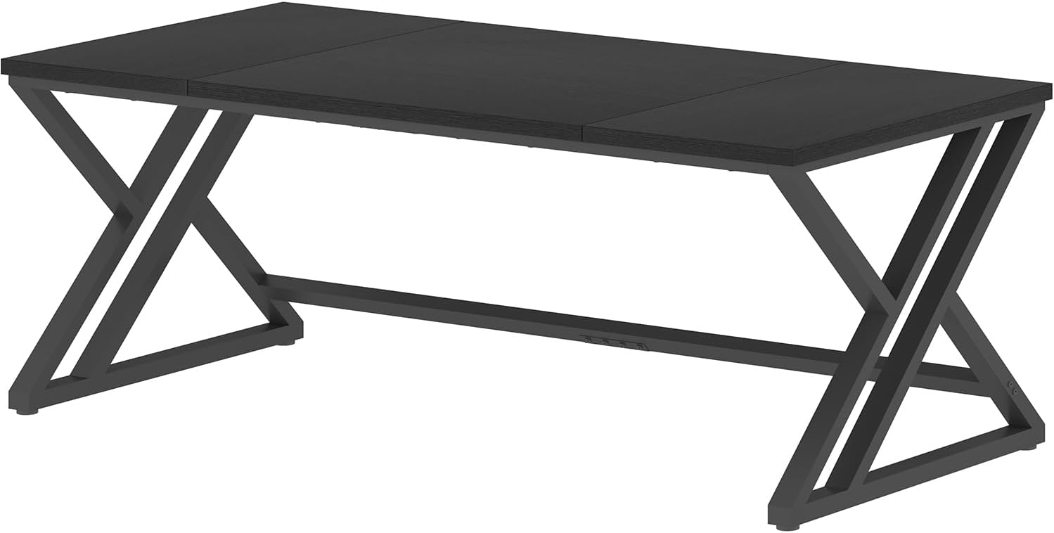 LVB Schreibtisch Langer Computertisch Bürotisch Großer Schreibtisch für Home Office Büro und Arbeitszimmer Gaming PC Tisch aus Holz Metall Büromöbel Modern Design Schwarz 180 x 80 cm