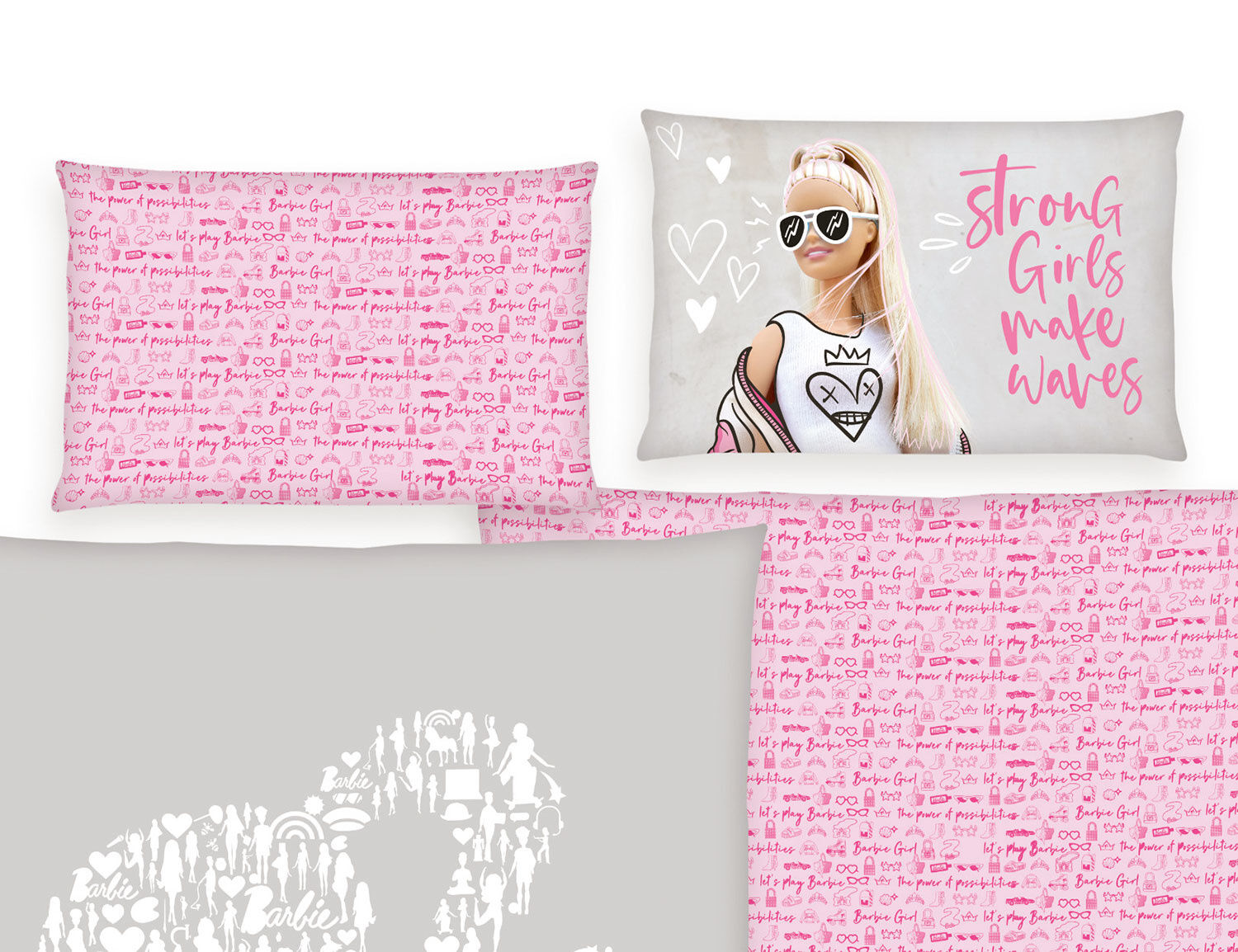 Bettwäsche mit Barbie-Silhouette und Schriftzug 