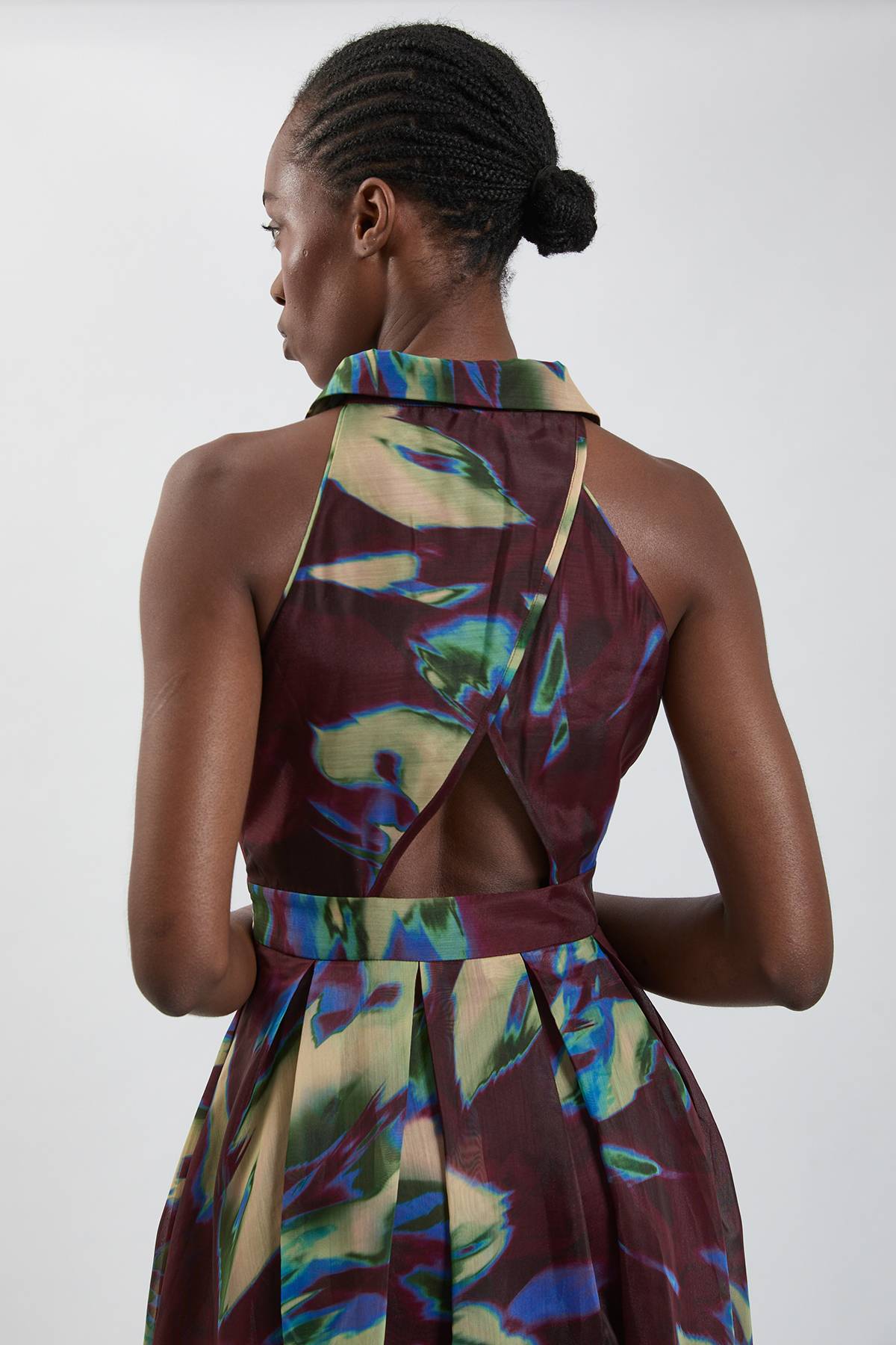 KarenMillen Robe Maxi Col Chemisier Organza Imprimé Abstrait
