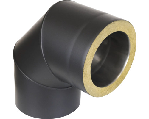 Dubbelwandige 90° boog zonder deur, Ø 150 mm, geïsoleerde stalen plaat, zwart