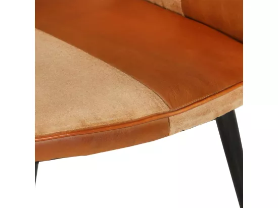Chaise à oreilles Marron et crème Cuir véritable