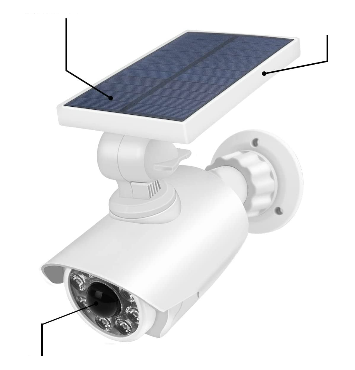 Dummy Outdoor Solar Sicherheitskamera Überwachungskamera Attrappe mit LED Beleuchtung inkl. Wandhalterung (IP66) - Weiss