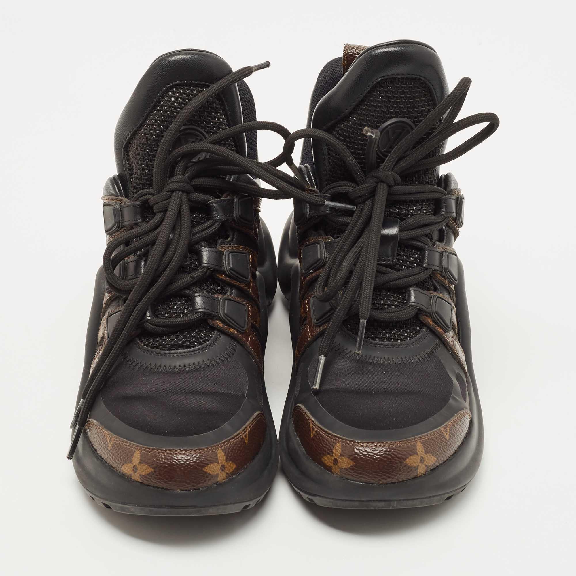 Louis Vuitton Black/Brown Mesh and Monogram Canvas Archlight Sneakers