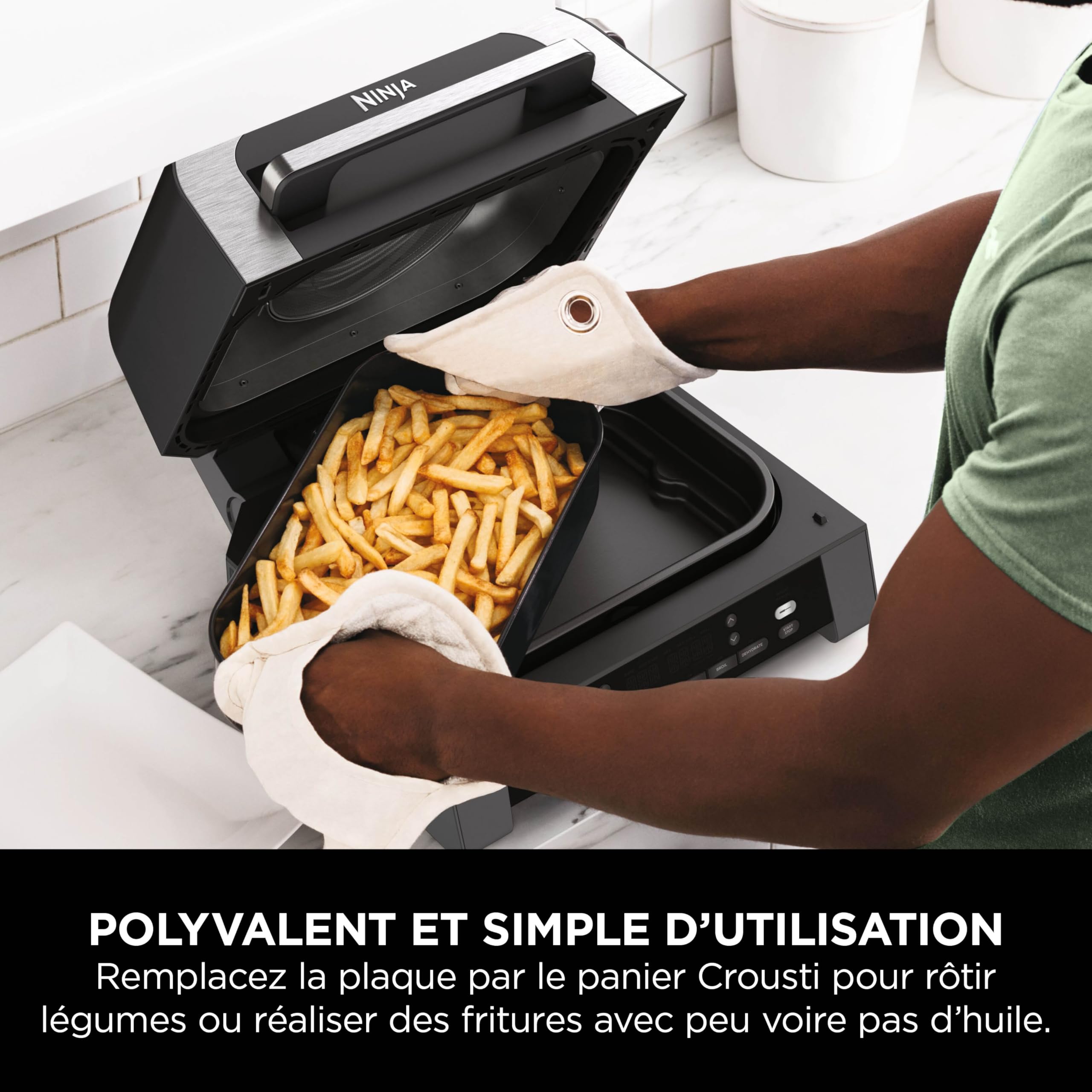 Ninja MAX 6-en-1 Grill d’intérieur et friteuse sans huile, 6 modes, cuit jusqu’à 6 hamburgers, capacité 3,8 l, faible dégagement de fumée, thermomètre