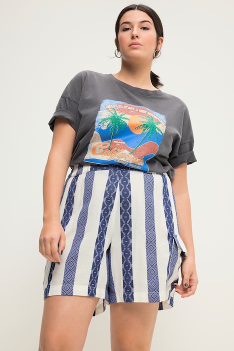 Shorts, Wide Legs, HighWaist, Streifen, Elastikbund, Cargotaschen
