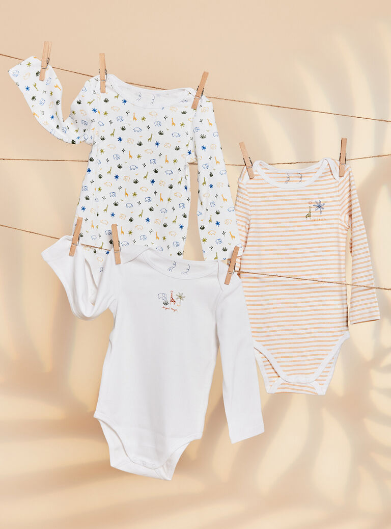 Lot de 3 bodys écrus fantaisie en coton biologique