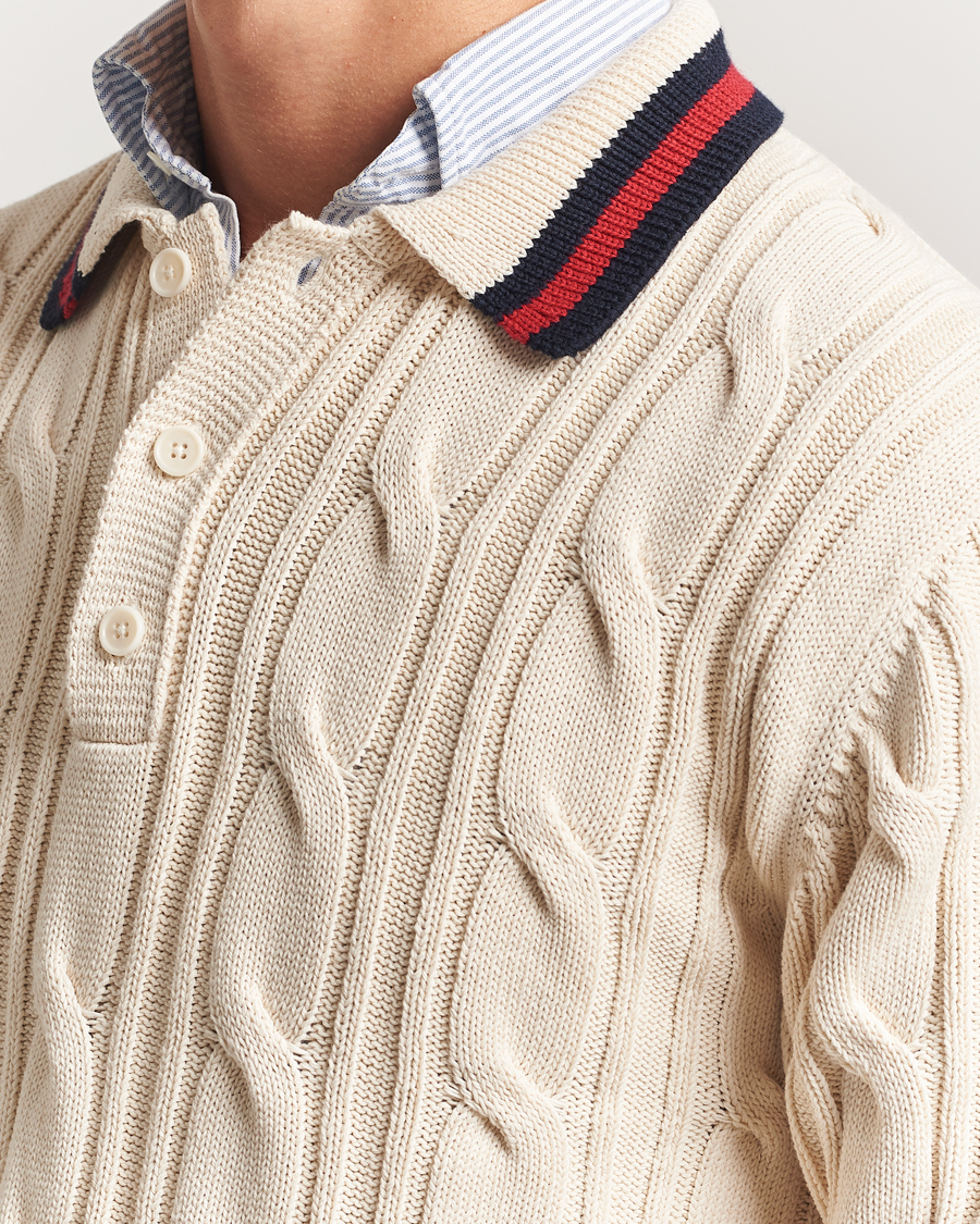 GANT Cable Heavy Knitted Polo Cream