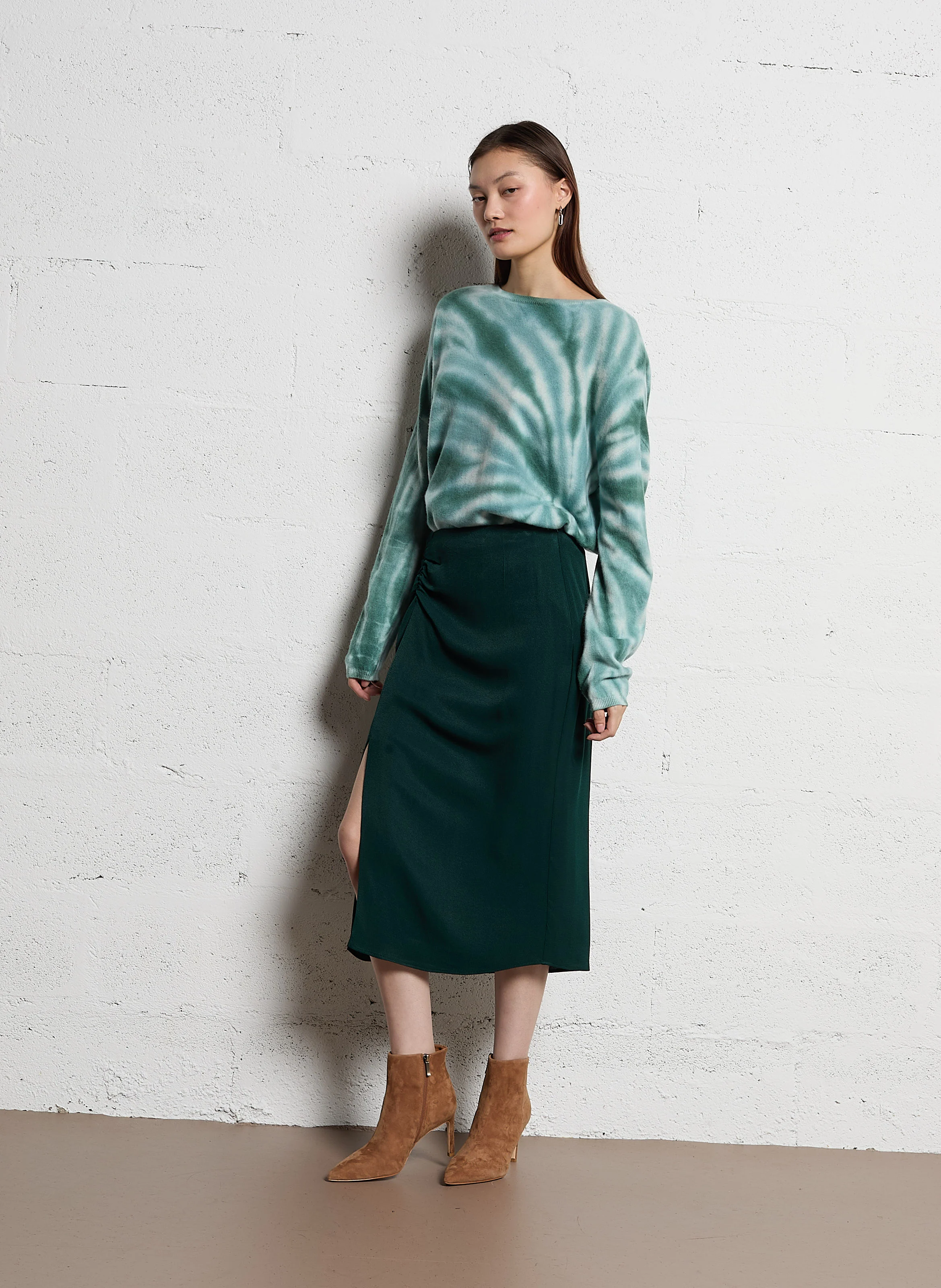 Jupe midi froncée| Vert