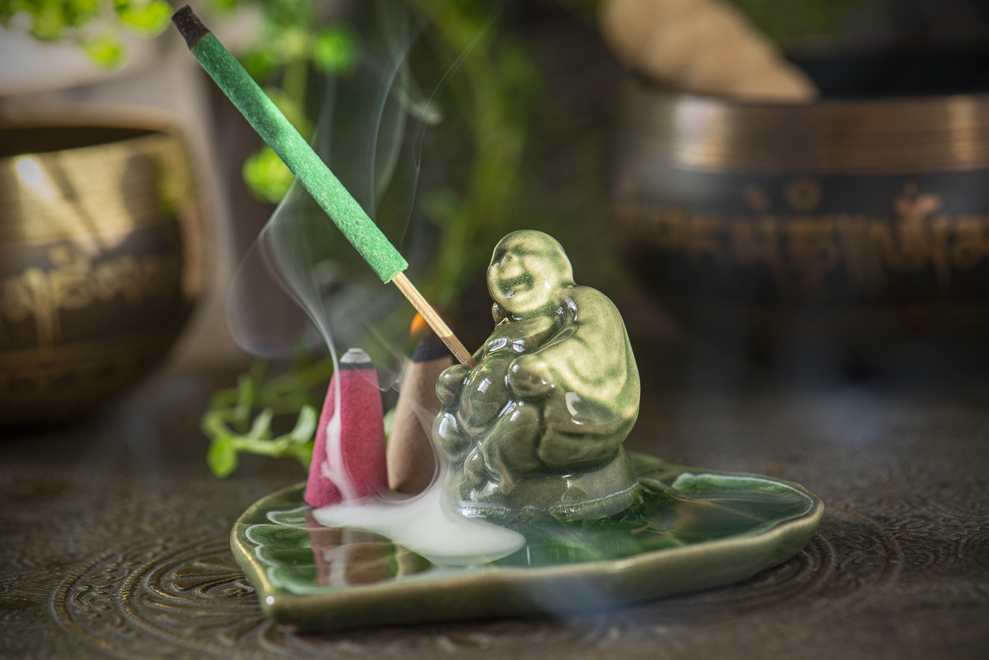 Räucherstäbchenhalter 'Buddha', grün, aus Keramik, B 9 cm, T 8 cm, H 4 cm günstig bestellen