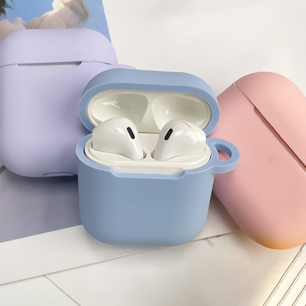 AirPods (1. & 2. Generation) Silikon Schutzhülle Abdeckung mit Karabinerhaken - Schwarz (Matt)
