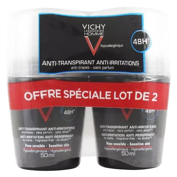 Desodorante Roll-On Antitranspirante Vichy Masculino 48h, Pacote com 2 x 50ml