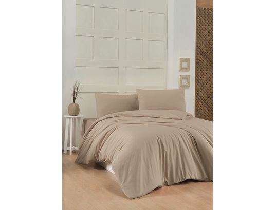 CONCEPT1 - Parure de lit housse de couette Acton 240x220cm + 2 taies 60x60 beige