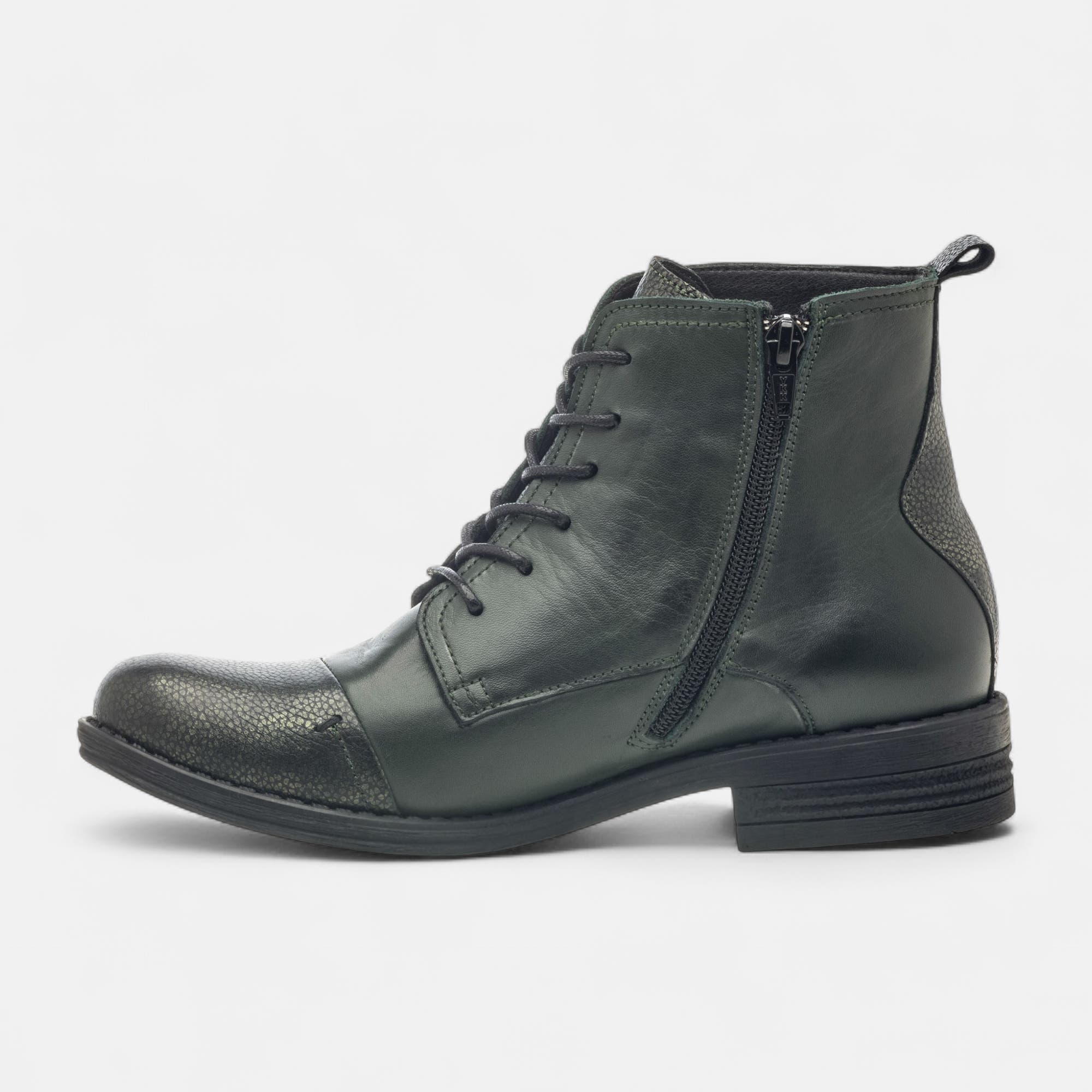 Bottines à lacets Femme en cuir kaki