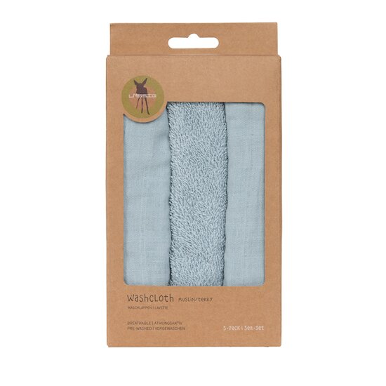 Lot de 3 débarbouillettes en mousseline   Bleu poudré        de               Lässig