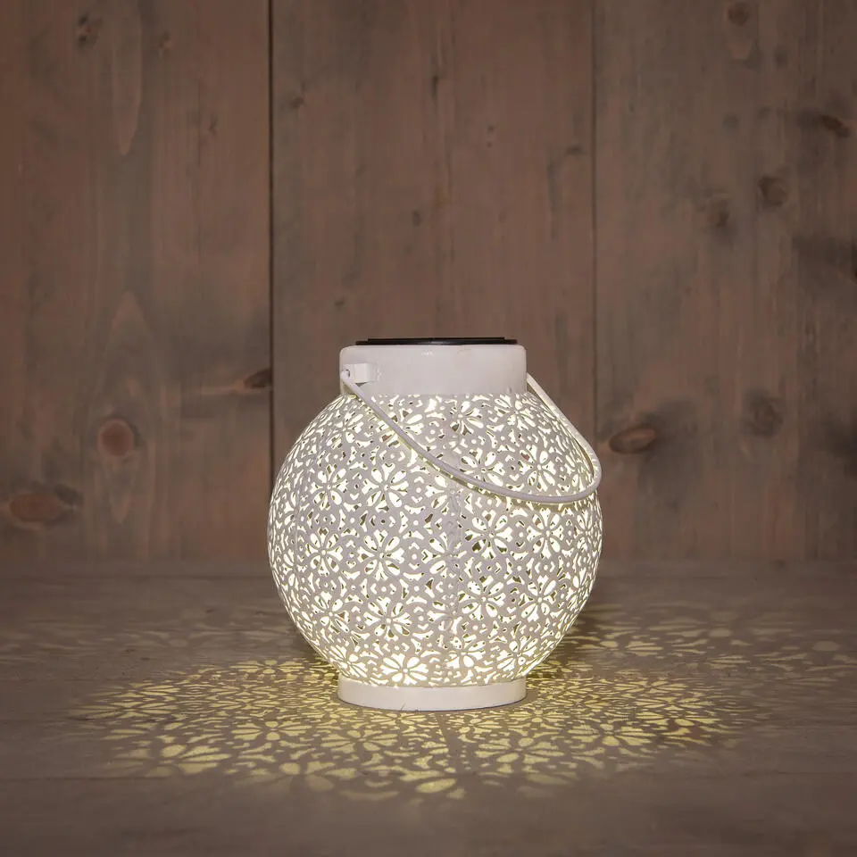Solar lantaarn - voor buiten - H16 cm - wit - metaal - tafellamp