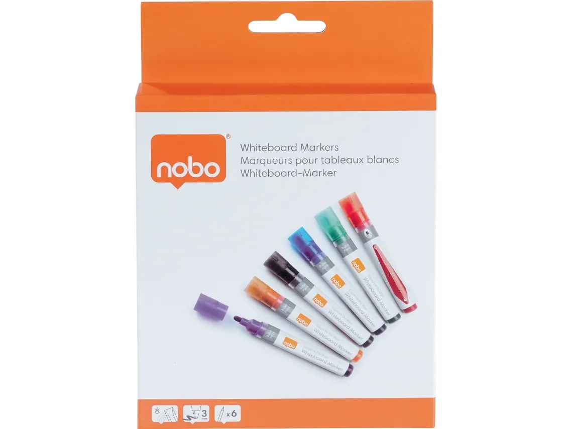 Whiteboardmarker Nobo 3 mm rund spids med 6 stk. ass. farver