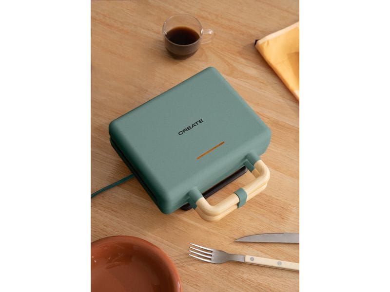 Create Waffeleisen Stone 3in1 Studio Salbeigrün Sandwichgrill und Waffeleisen mit austauschbaren Platten, 7-teilig