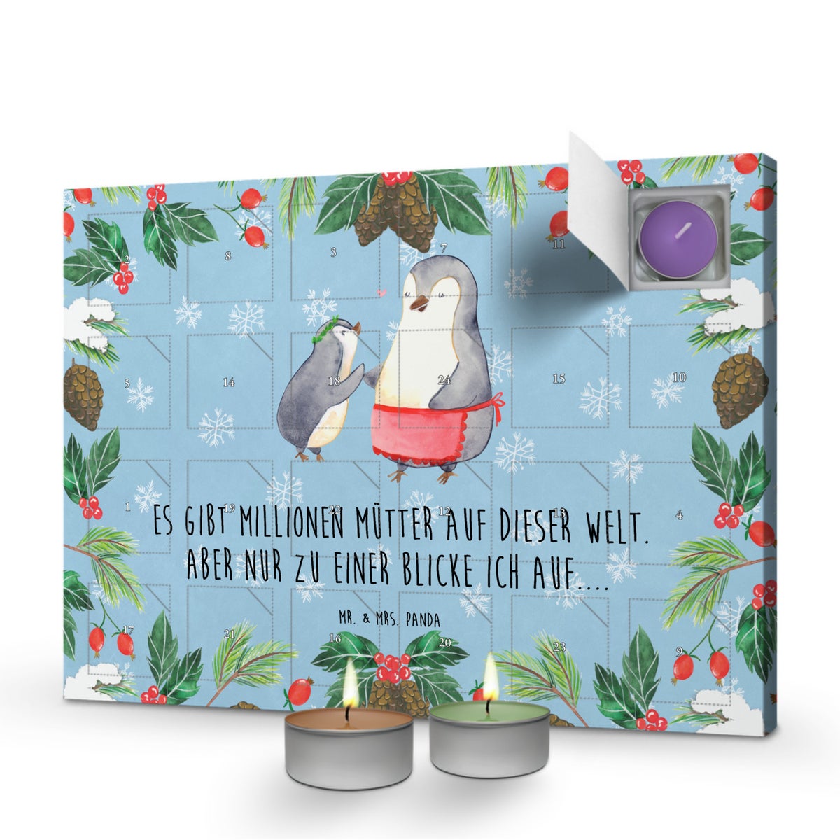 Mr. & Mrs. Panda Geurkaars Adventskalender Pinguïn met Kind - Pastelblauw