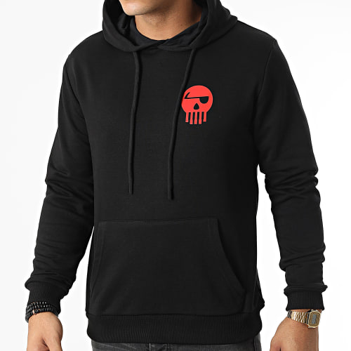 Sweat Capuche Logo Chest And Back Noir Rouge