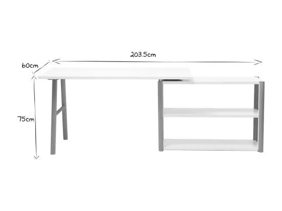 Bureau modulable scandinave blanc et bois chêne massif L140-203 cm GILDA