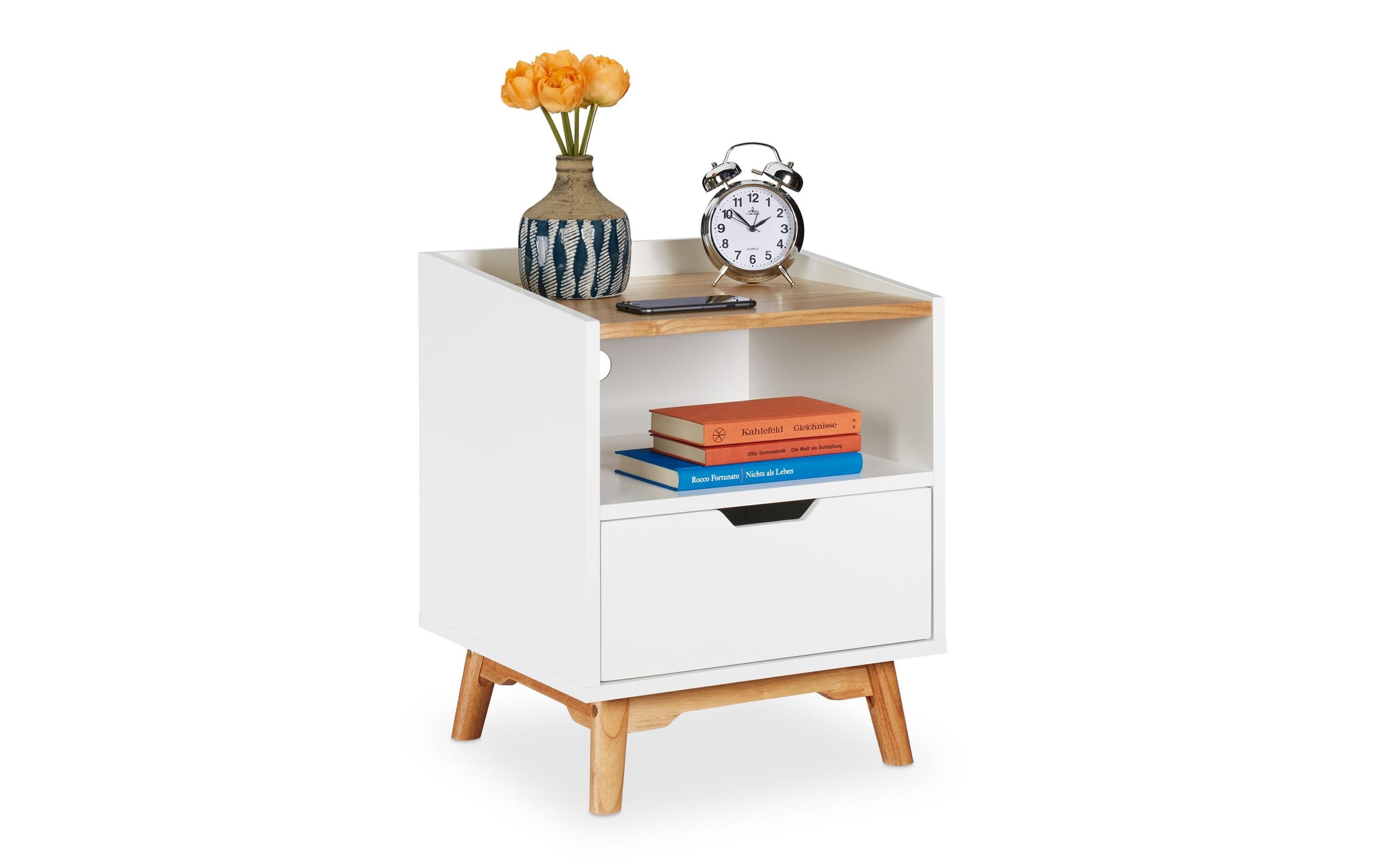 Nachttisch mit 1 Schublade 50 x 43 cm, Nature/WeissNachtschrank