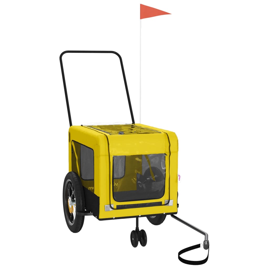vidaXL Reboque para Bicicleta de Animais de Estimação em Tecido Oxford, Amarelo e Preto